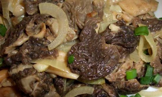 Spring morels, fried with onions
