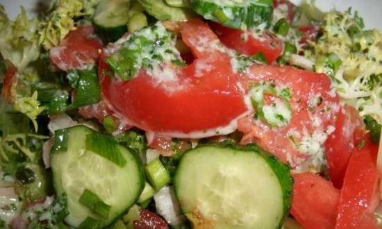 Vegetable salad with salad dzaziki sauce