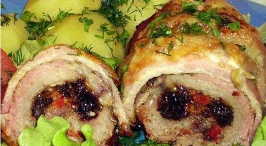 Pork rolls with prunes