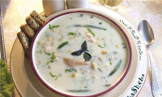 Cheese corn soup with rabbit meat from the movie "Ognivo"