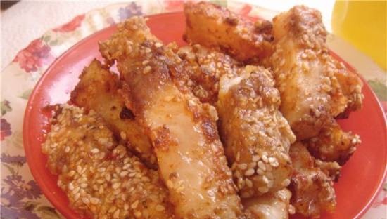Pangasius fried in sesame seeds without salt