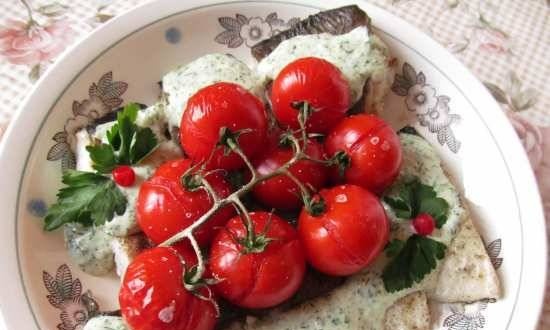 Cod fillet with cherry tomatoes and sesame sauce