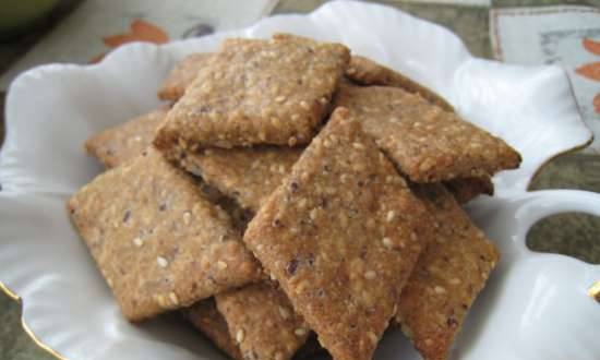 Whole grain crackers with sunflower, flax and sesame seeds (Peter Reinhart)