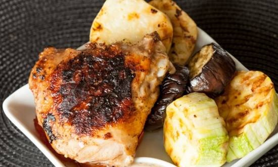 Grilled chicken thighs and vegetables