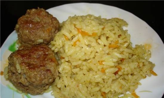 Spicy rice and meatballs with cheese - a duet dish (multicooker-pressure cooker Polaris 0305)