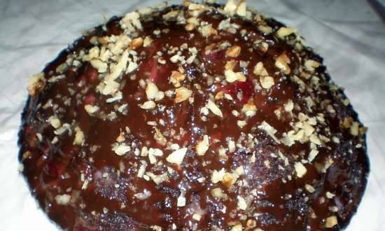 Pancho cake with fresh cherries and walnuts