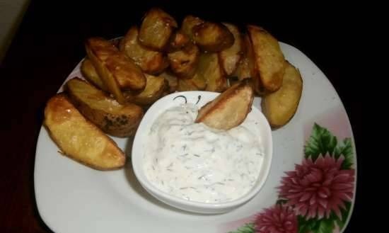 Baked potatoes with sour cream sauce (gas grill)