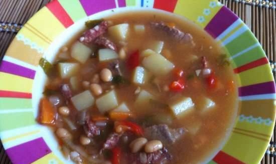Bean soup with beef and smoked meat in a multicooker Bork U600