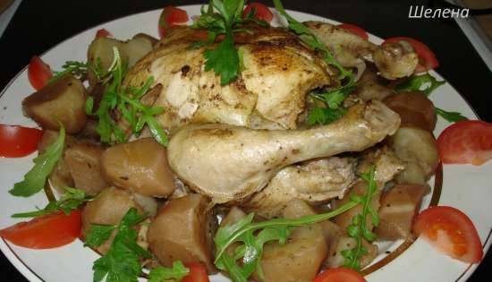 Festive duet dish: potatoes and chicken stuffed with mushrooms (pressure cooker Polaris 0305)