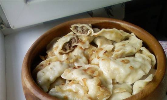 Dumplings with meat and fried onions with kneading dough in a Panasonic SD-2501 bread maker