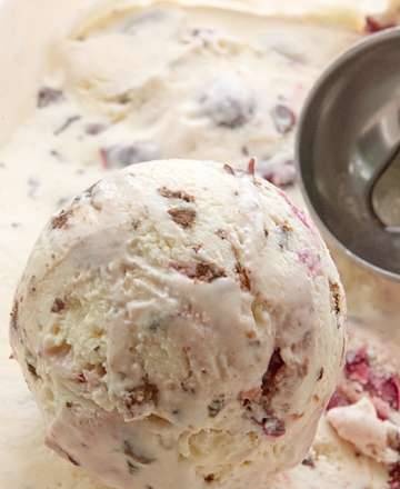 Creamy cherry ice cream with chocolate chips (Brand 3812 ice cream maker)