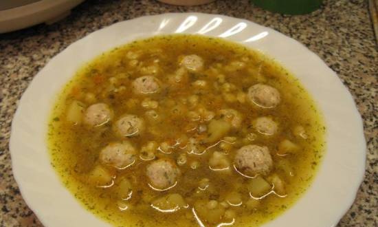 Soup with chicken meatballs and dumplings