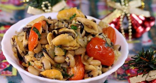 Warm mussel salad with beans
