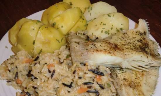 Fish with potatoes and rice in a pressure cooker