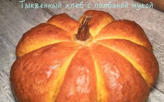 Pumpkin-shaped pumpkin bread with spelled flour, pumpkin seeds, pumpkin seed oil and turmeric