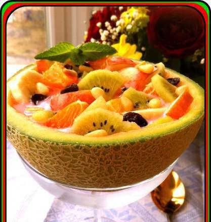 Fruit soup in melon "Tropicanka"