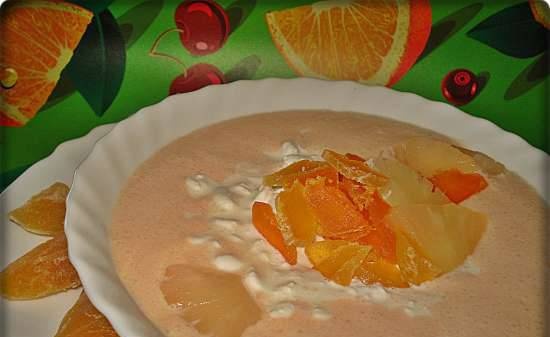 Cold kefir soup with dried apricots and cottage cheese