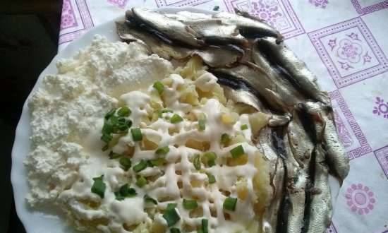 Sprat with cottage cheese and potatoes