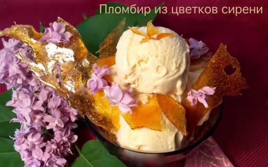 Lilac ice cream with lollipop caramel (from lilac flowers)