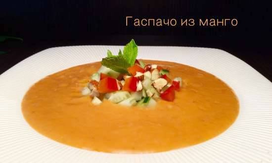 Gazpacho made from tomatoes, peppers and mango