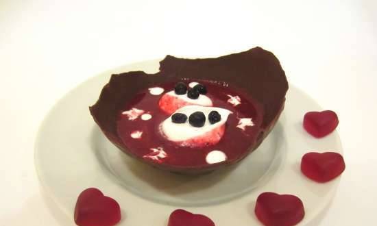 Blueberry soup in a chocolate plate