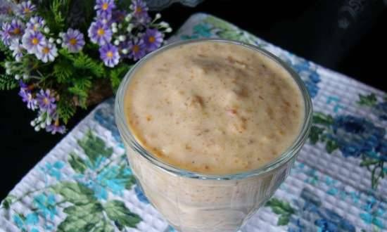 Creamy smoothie or soft ice cream made from bananas, dried apricots and oat bran