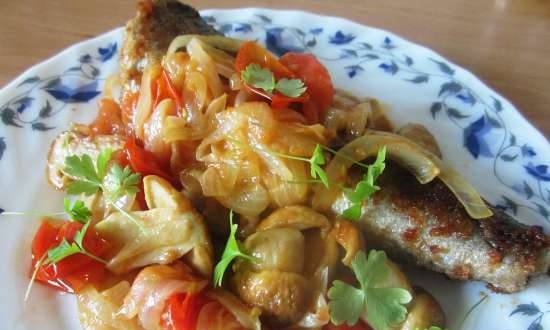 Fish fried with mushroom sauce