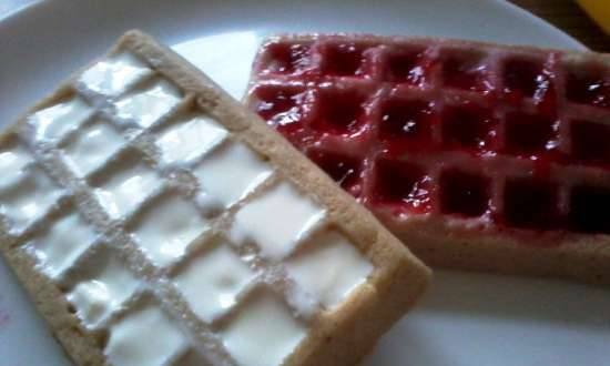Cottage cheese waffles with yogurt and jam in the microwave