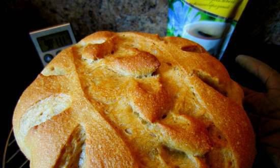 לחם שלושה קמח עם עולש על בצק מעורבב עם בצק ישן (תנור)