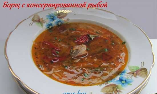 Borscht with canned fish