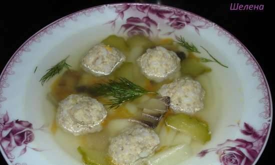Magic Pot soup with meatballs, mushrooms and pickled cucumber (pressure cooker Polaris 0305)