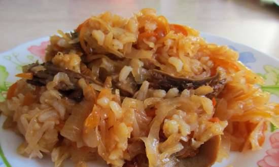 Stewed cabbage with rice and mushrooms