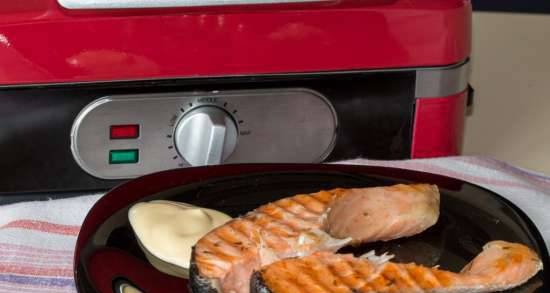 Salmon steak in a waffle iron GF-040 Waffle-Grill-Toast with three removable panels