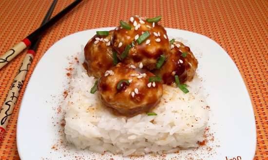 Oriental-style meatballs in a spicy soy-ginger glaze