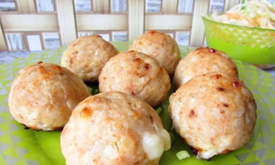 Chicken-rice-cheese balls with mozzarella (in a mold for making balls)