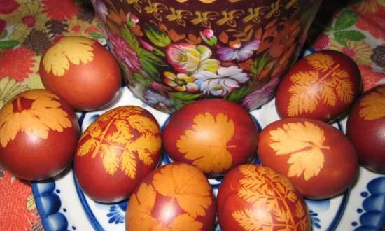 Easter eggs painted in stocking