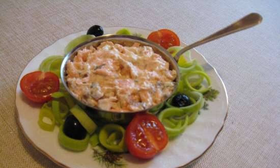 Salmon and smoked salmon in a creamy sauce (electric oven)