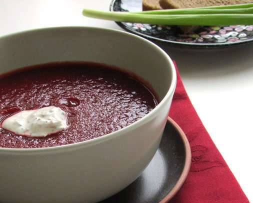 Spicy beetroot soup with cranberries and ginger