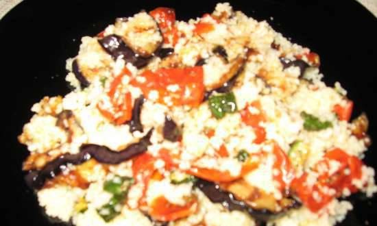 Grilled eggplant salad, dried vegetables and couscous (grill, microwave)