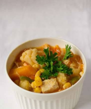 Vegetable stew with chicken fillet, pumpkin and cauliflower