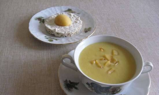 Dessert cream soup "Yellow Mood" with a sandwich "scrambled eggs" (blender soup cooker Kromax Endever Skyline BS-93)