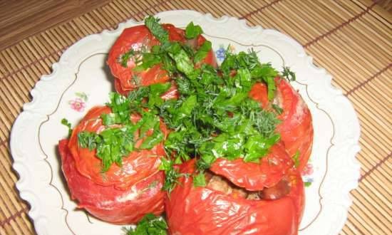 Tomatoes stuffed with chicken liver baked in an air fryer