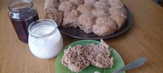 Portion whole grain bread with sour cream and flaxseed flour