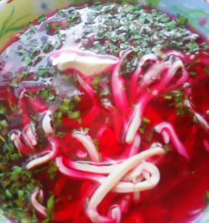 Cold borsch with squid