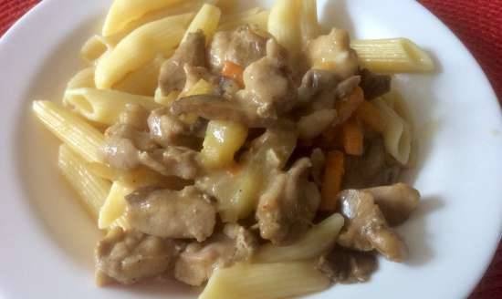 Chicken with mushrooms and vegetables in a creamy sauce