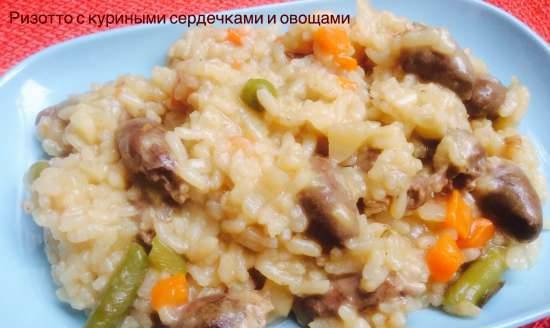Risotto with chicken hearts and vegetables