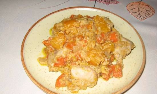 Chicken stew with pumpkin and persimmon (multicooker Redmond RMC-02, gas hob)