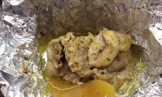 Rabbit with mango in papillotes