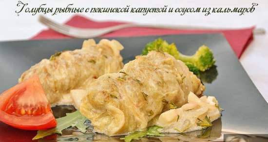 Fish cabbage rolls with Chinese cabbage and squid sauce