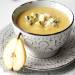 Fennel, celery, pumpkin and pear puree soup with blue cheese
